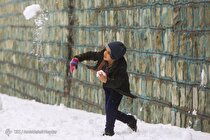 (عکس) بارش شدید برف در لواسان و شادی مردم