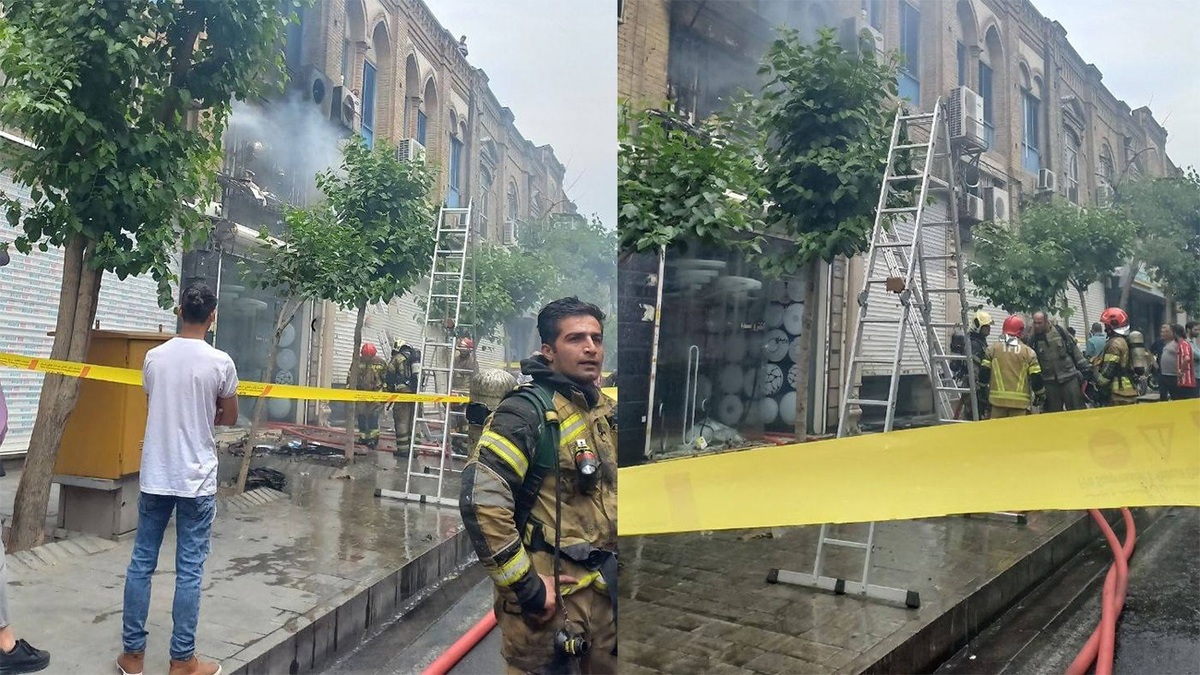 اولین تصاویر از آتش‌سوزی در خیابان لاله‌زار تهران + ویدئو
