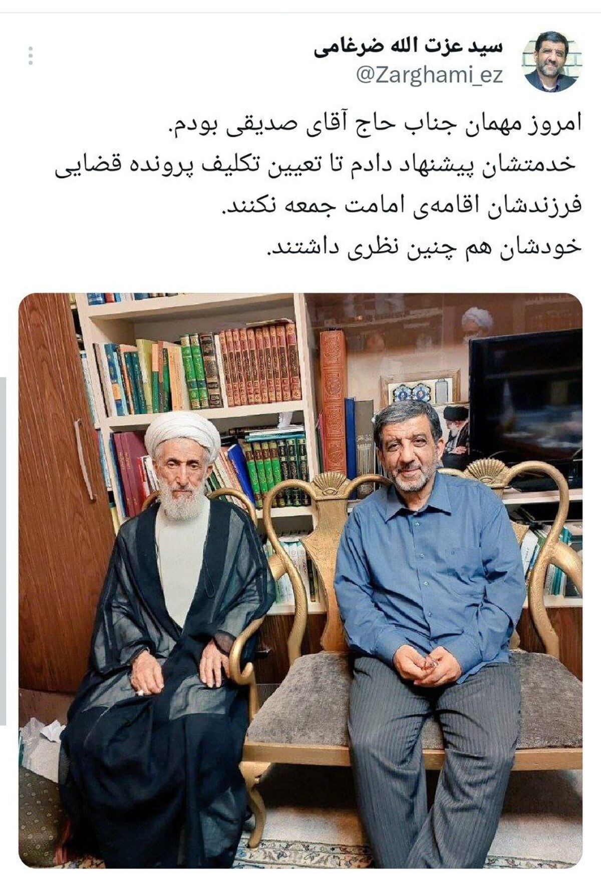 صدیقی تا تعیین تکلیف پرونده فرزندش به نماز جمعه نمیرود